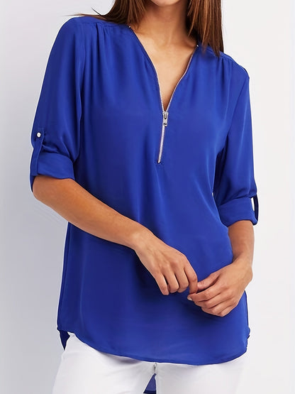 Half zip-front formal blouse for women