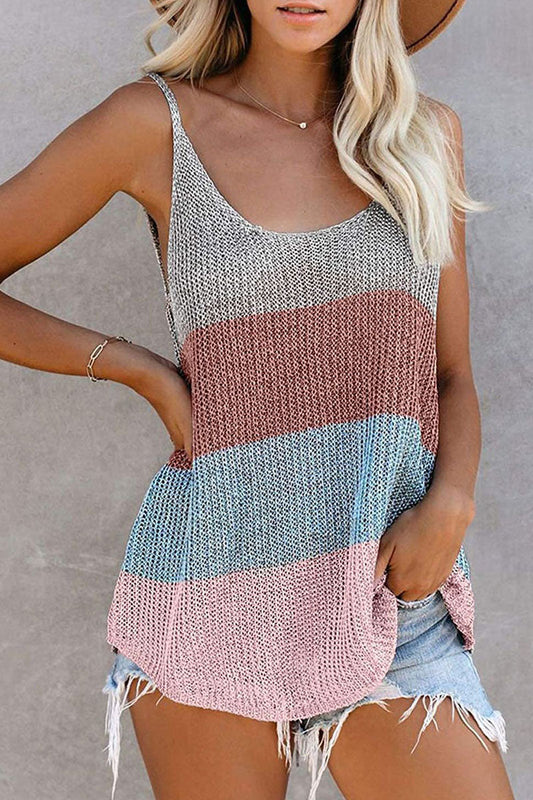 Women's knitted striped u-neck sleeveless top