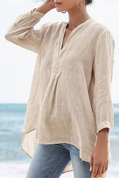 Women's casual plain patchwork v-neck tops