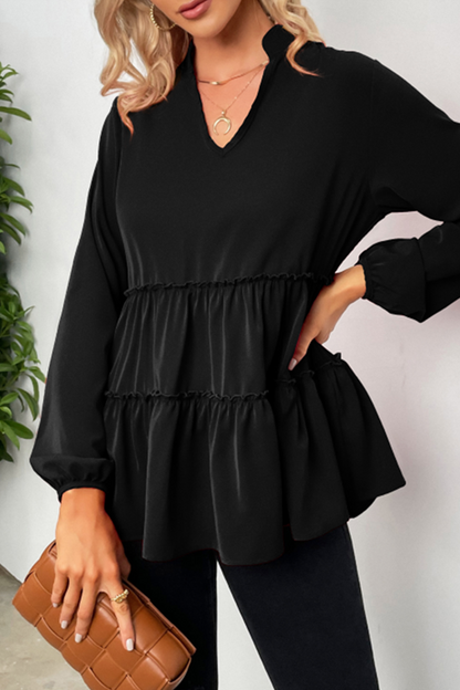 Women's v-neck tops with split joint and ruffles