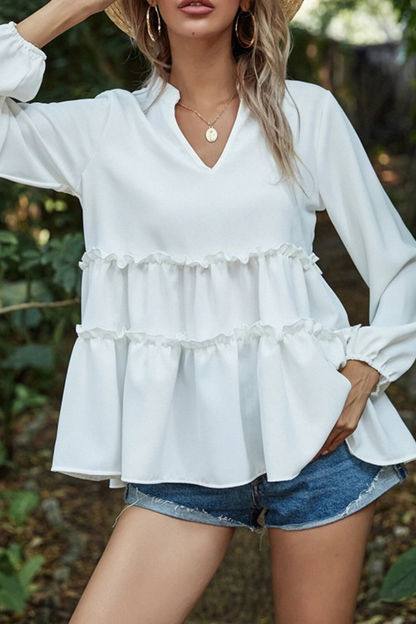 Women's v-neck tops with split joint and ruffles