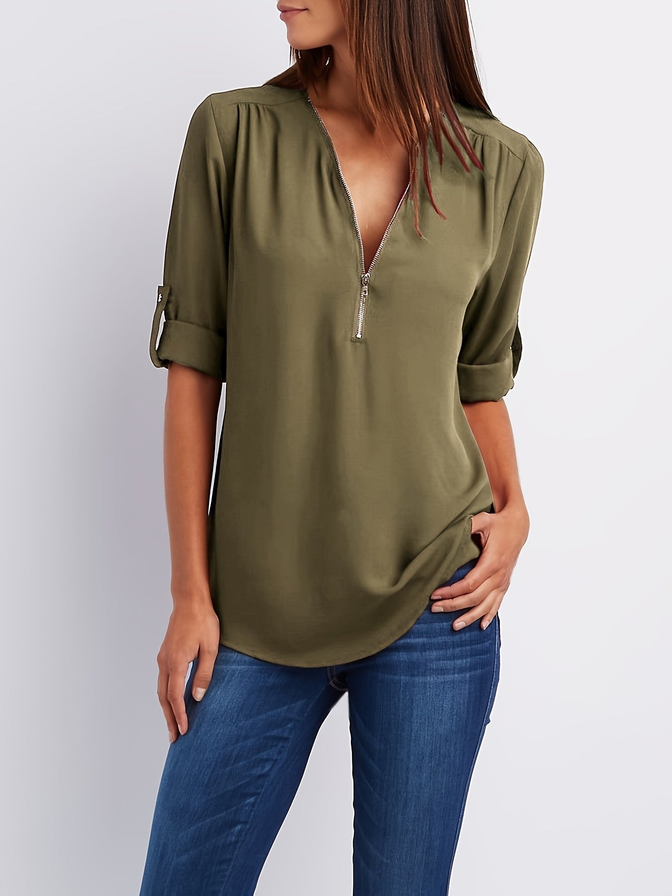 Half zip-front formal blouse for women