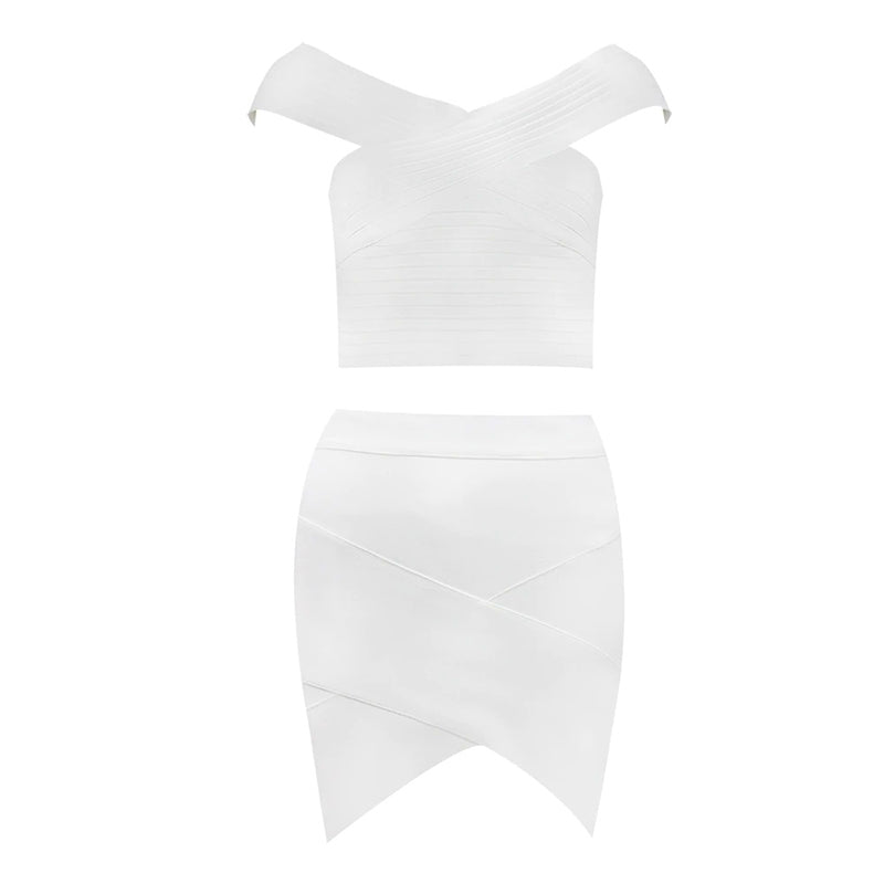 2-Piece Off-Shoulder Bandage Top and Skirt Set