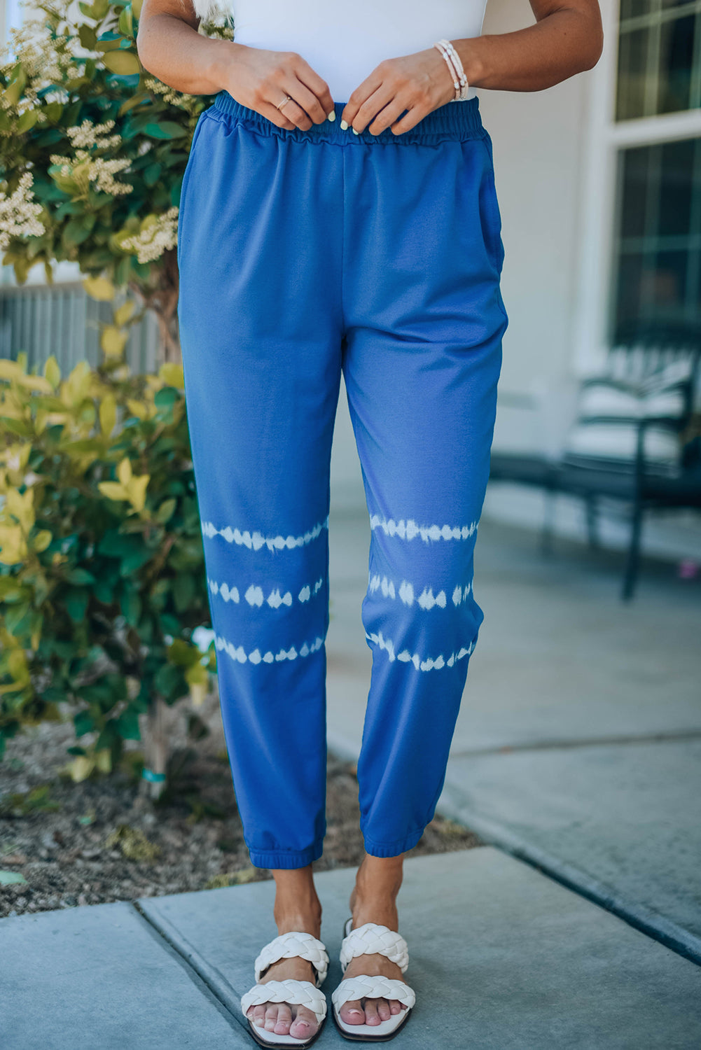 Blue Tie-Dye Print High-Waist Jogger Pants