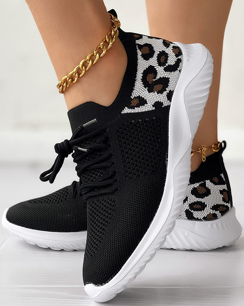 Leopard Lace-Up Shoes | Comfortable Casual Trainers