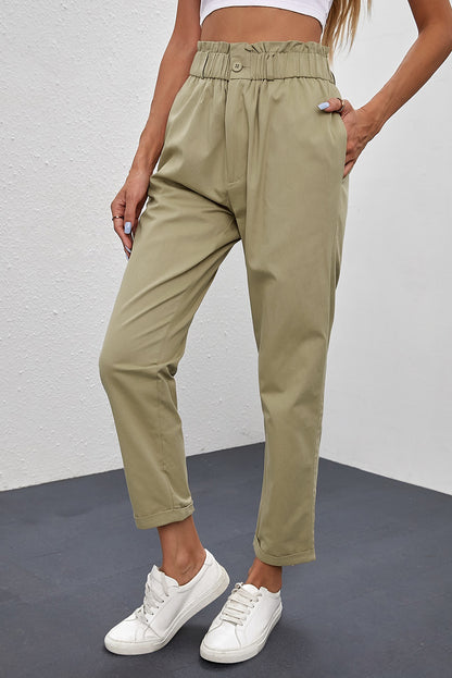 High Rise Paper Bag Waist Pocketed Casual Pants