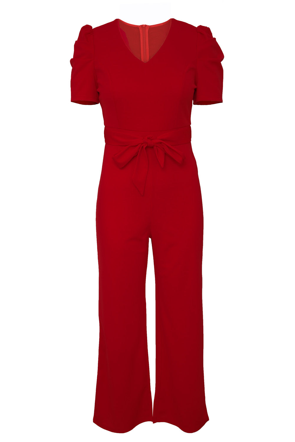 Straight Leg Knotted High Waist Short Sleeve Jumpsuit