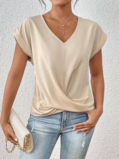 V-neck blouse with draped front design for women