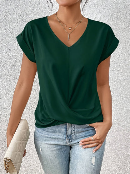 V-neck blouse with draped front design for women