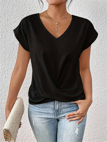 V-neck blouse with draped front design for women