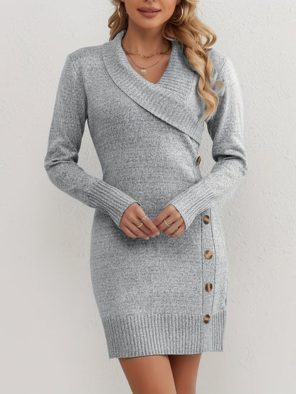 Buttoned-wrap bodycon sweater dress