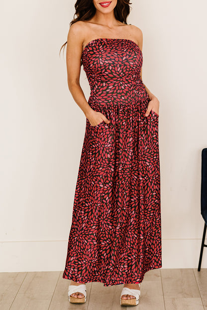 Boho Floral Strapless Maxi Dress – Unique & Chic