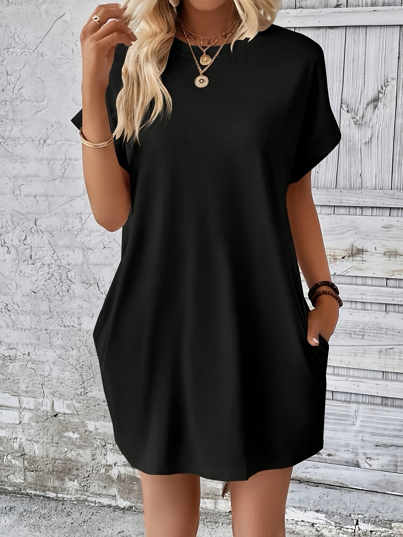 Casual loose short-sleeve t-shirt dress for women