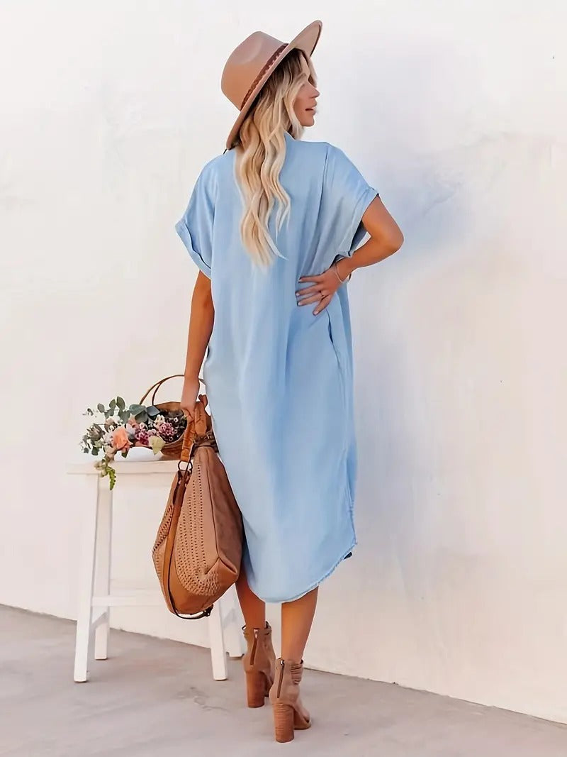 Denim Dress with Batwing Sleeves | Casual Chic Style