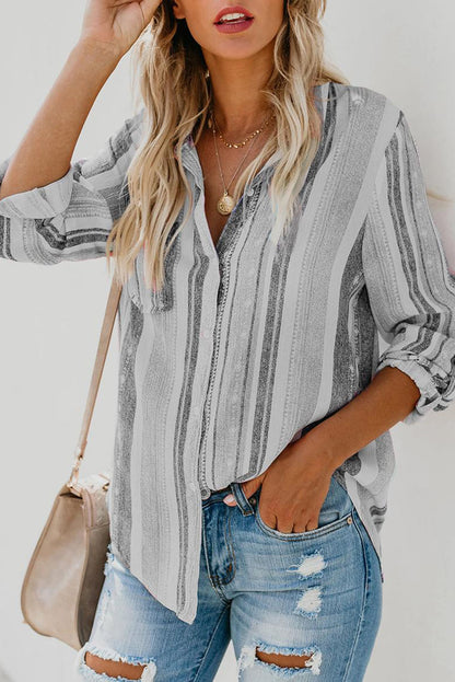 Women's Striped Button-Up Collared Top