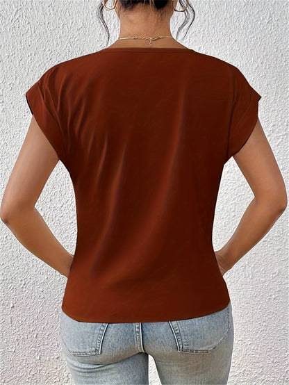 V-neck blouse with draped front design for women