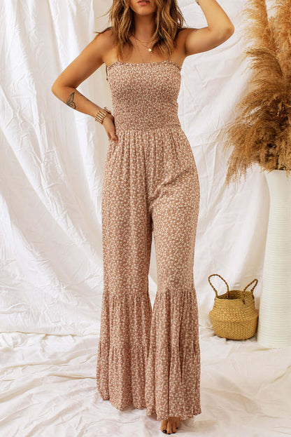 Floral Spaghetti Strap Smocking Jumpsuit Wide Leg