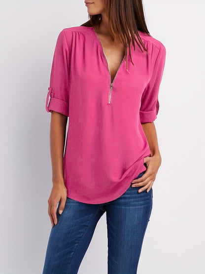 Half zip-front formal blouse for women