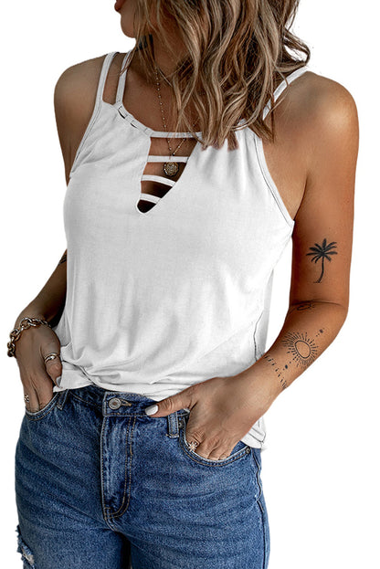 Women's Hollow-Out Ladder Design Solid-Color Tank Top