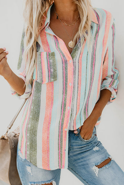 Women's Striped Button-Up Collared Top