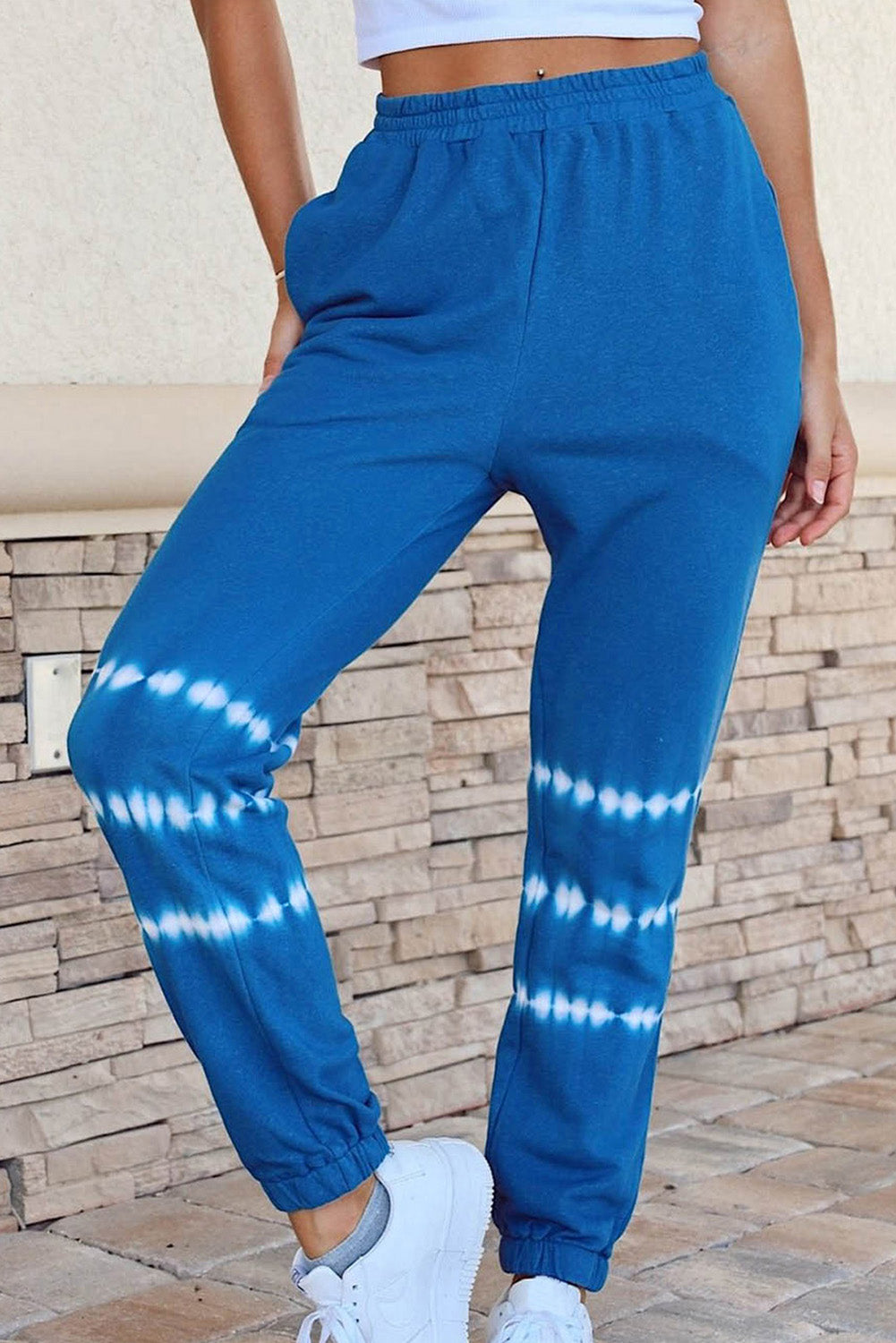 Blue Tie-Dye Print High-Waist Jogger Pants