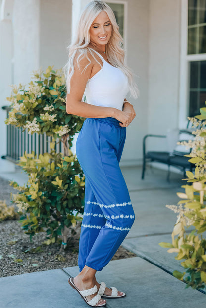 Blue Tie-Dye Print High-Waist Jogger Pants