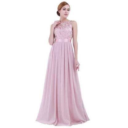 Dainty Pastel Chiffon Gown with Lace Detail