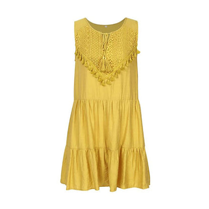 Bohemian Tassel Knot A-line Sleeveless Dress | Summer Chic