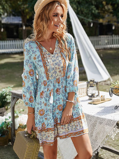 Floral Boho Dress With Long Sleeves