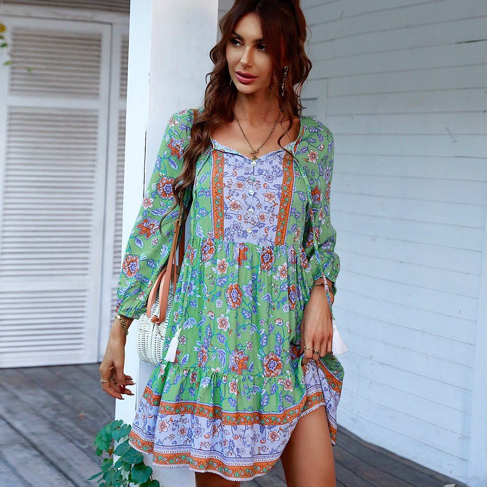 Floral Boho Dress With Long Sleeves