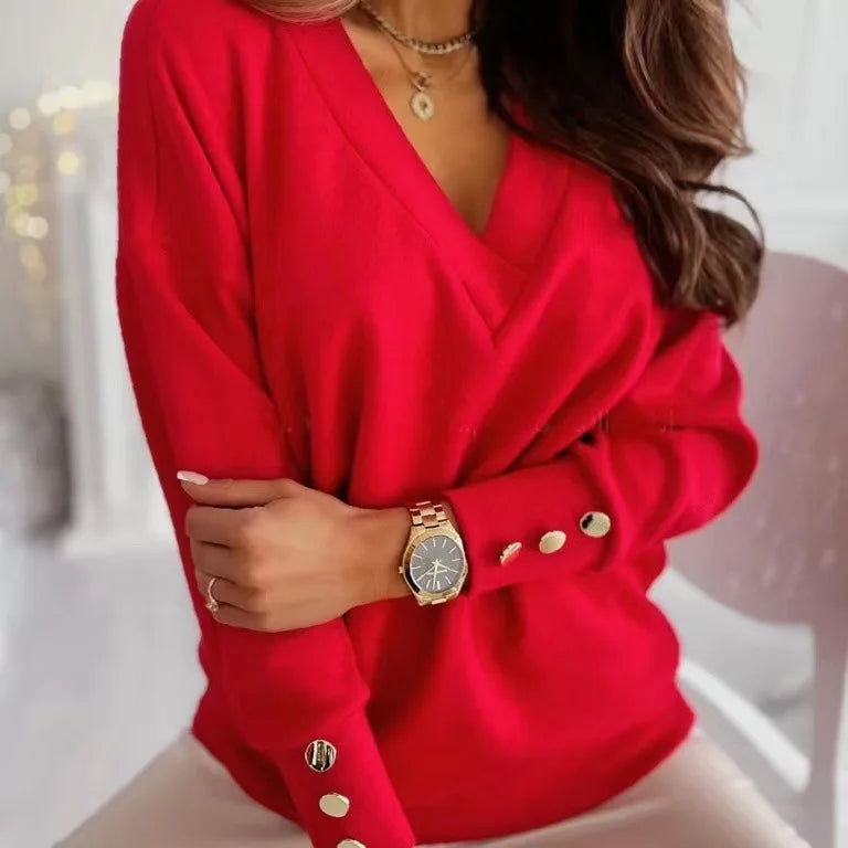 Women's V-neck sweater with long sleeves