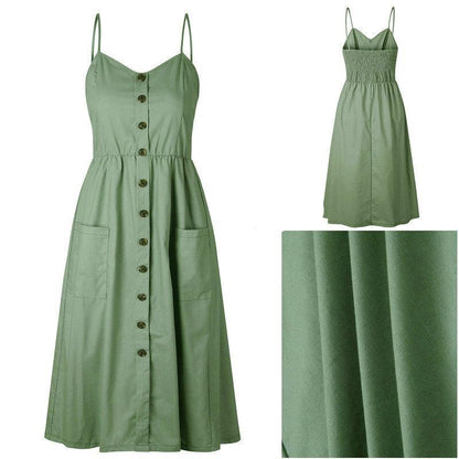 Vintage Button Accent Summer Dress | Comfortable Fit