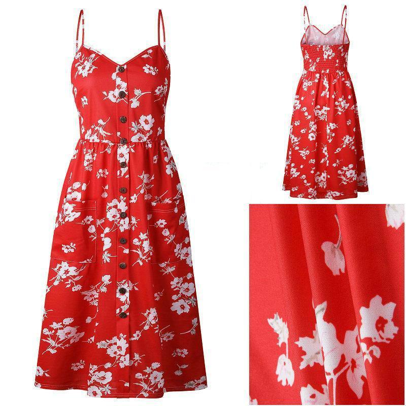 Vintage Button Accent Summer Dress | Comfortable Fit