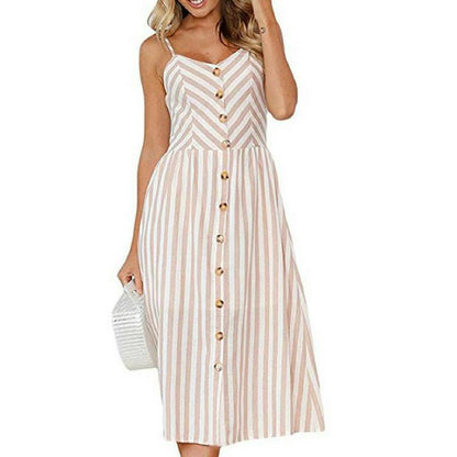 Vintage Button Accent Summer Dress | Comfortable Fit