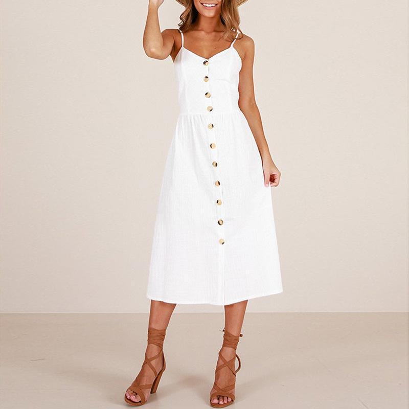 Vintage Button Accent Summer Dress | Comfortable Fit