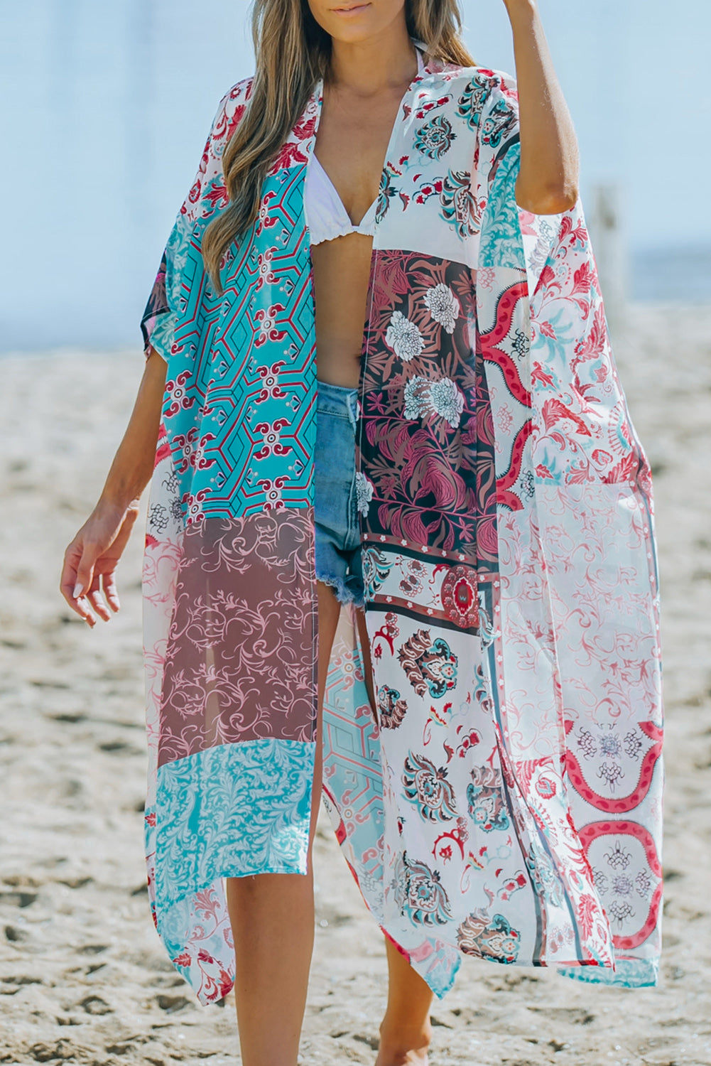 Apricot Bohemian Floral Print Kimono