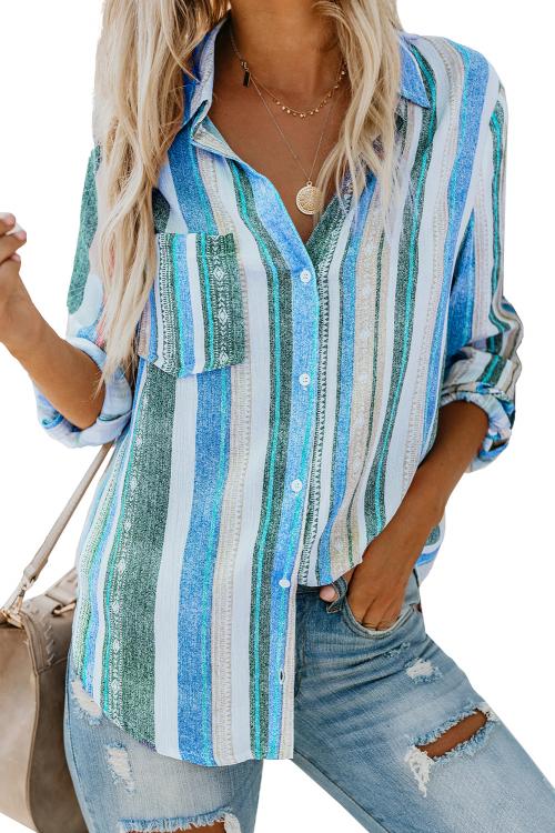 Women's Striped Button-Up Collared Top