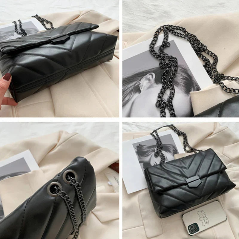 Leather Shoulder Bag with Chain Strap | Lilliana Style