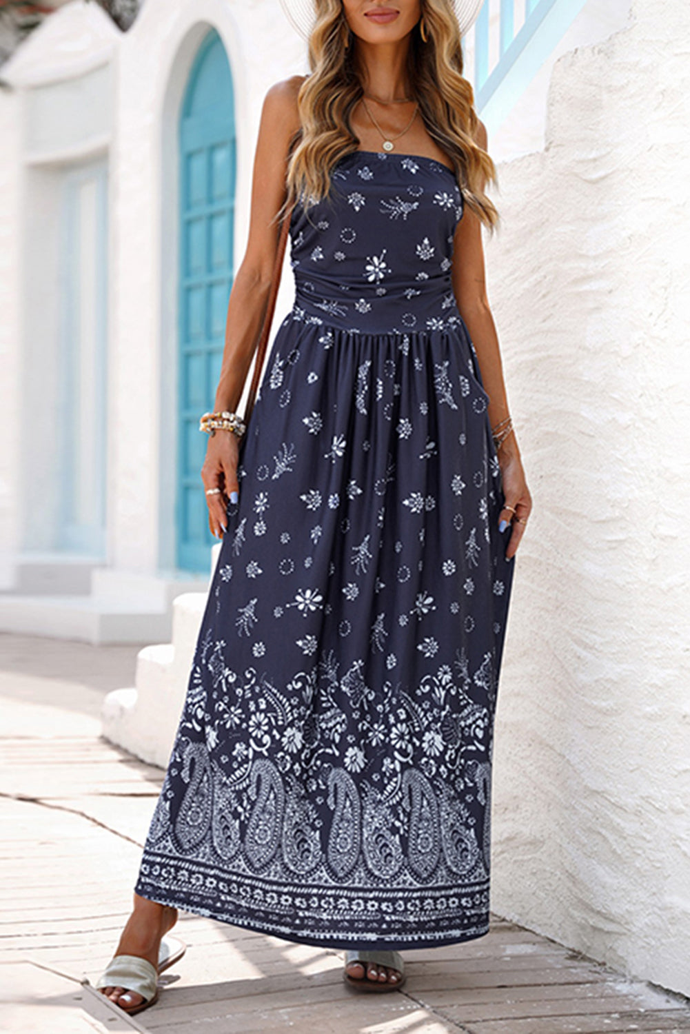 Boho Floral Strapless Maxi Dress – Unique & Chic