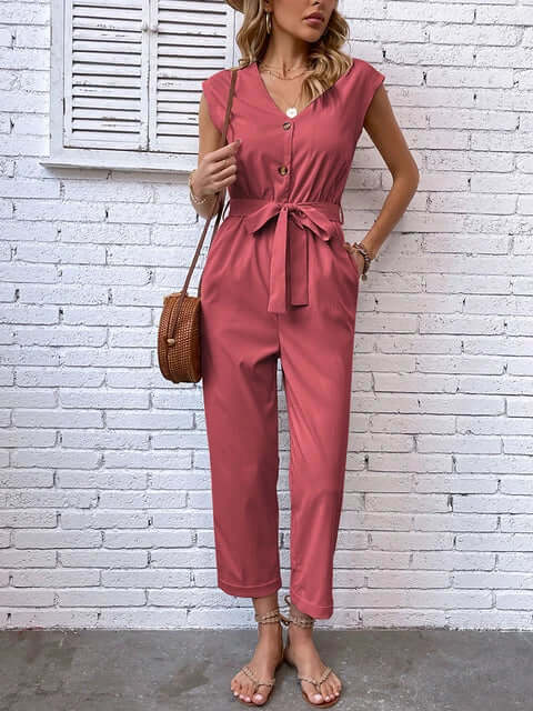 Trendy Short-Sleeved Jumpsuit with Cropped Trousers