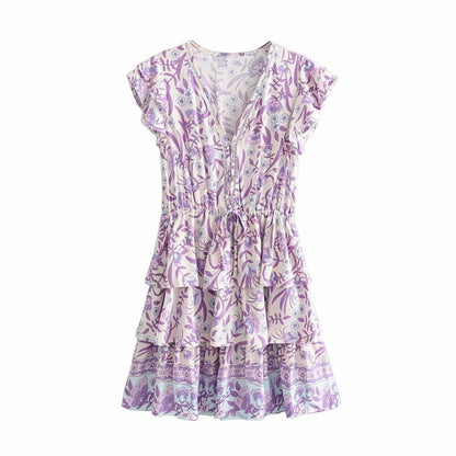 Adorable Purple Floral Mini Summer Dress