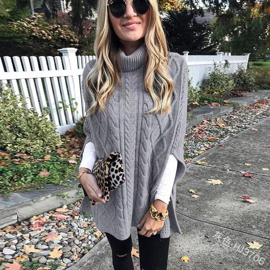 Turtleneck Poncho | Cable Knit Pattern for Warmth