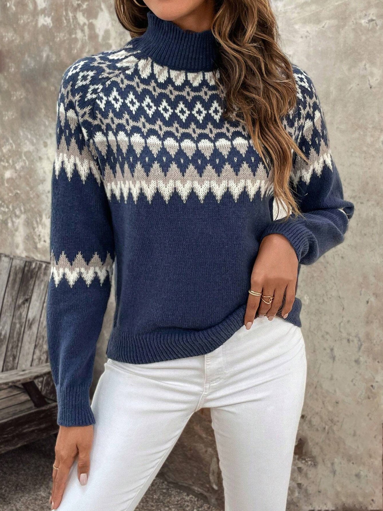 Jacquard Knitted Jumper | Cosy Turtleneck Style