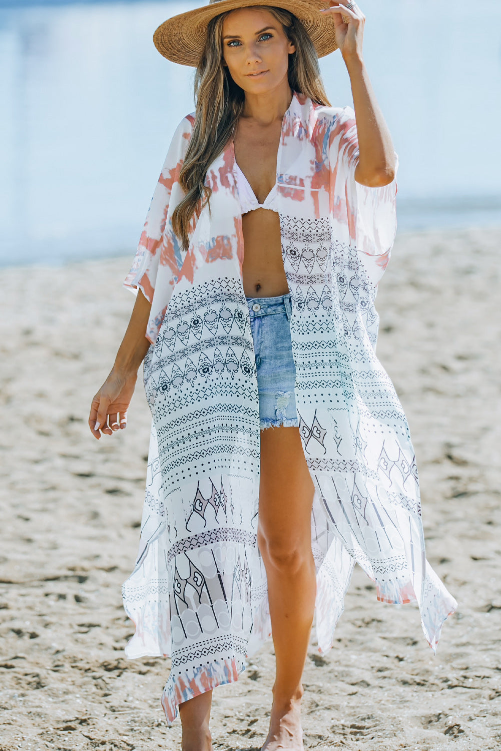 Apricot Bohemian Floral Print Kimono