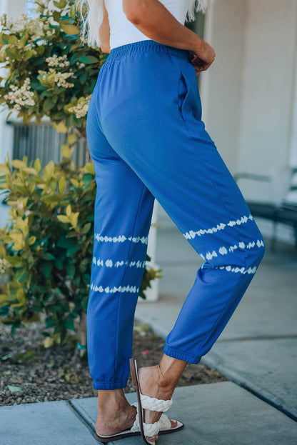 Blue Tie-Dye Print High-Waist Jogger Pants