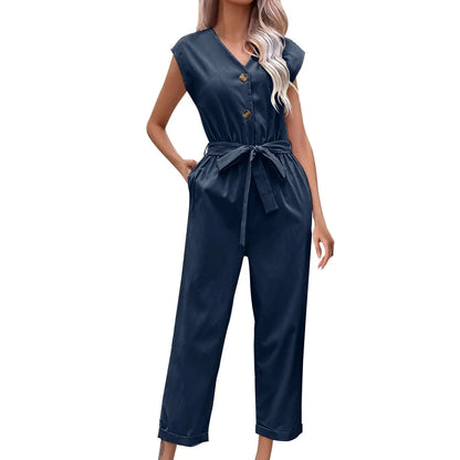 Trendy Short-Sleeved Jumpsuit with Cropped Trousers