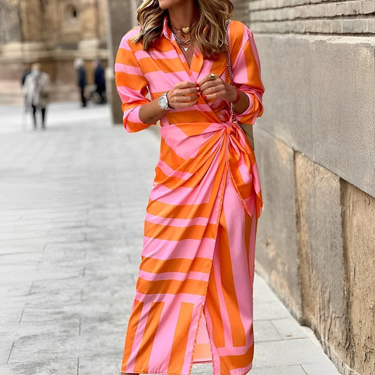 Multicoloured Long Dress | Elegant Wrap Design