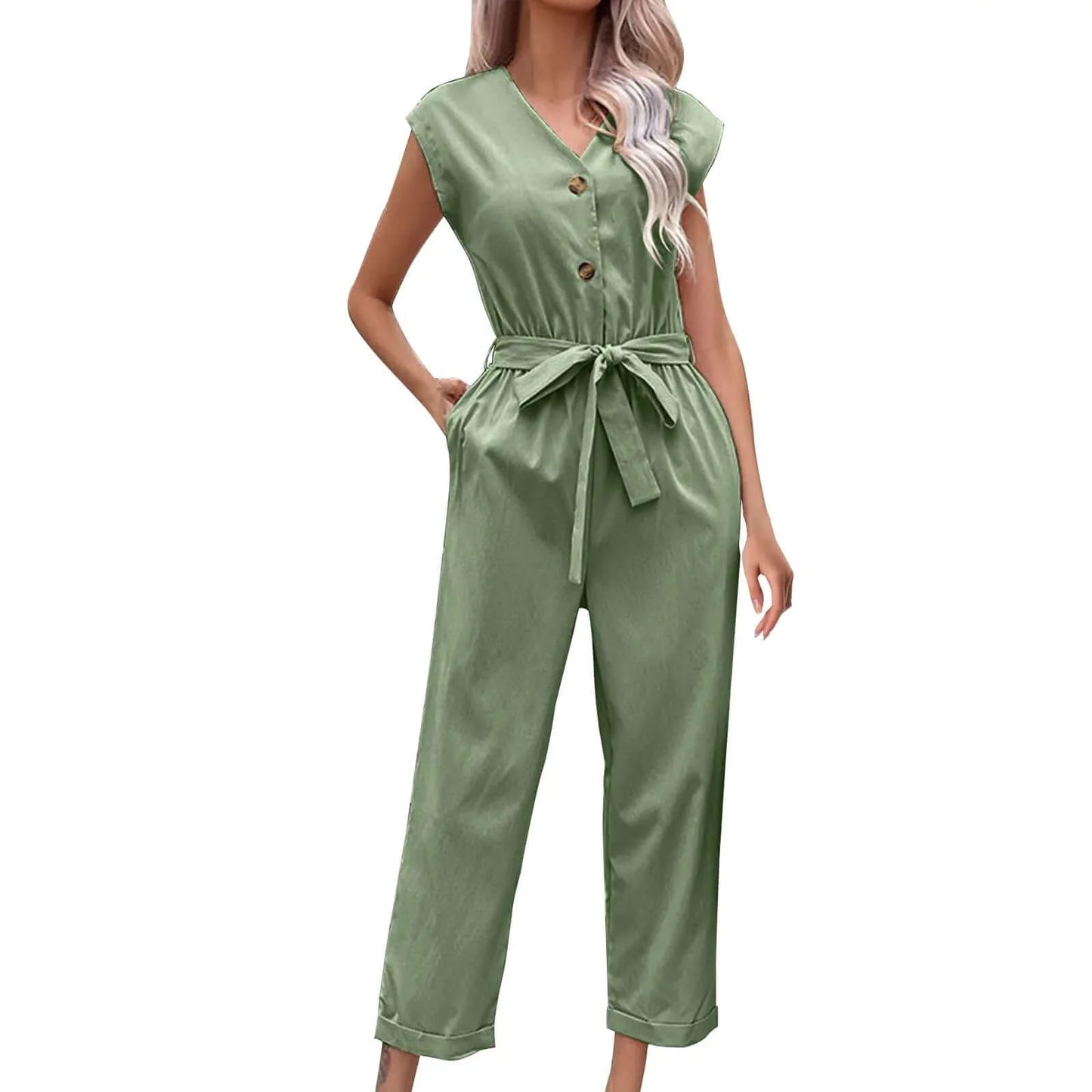 Trendy Short-Sleeved Jumpsuit with Cropped Trousers