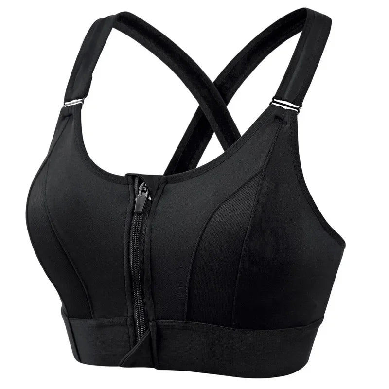 Front Zipper Shockproof Sports Bra | Adjustable Straps for Fitness & Yoga