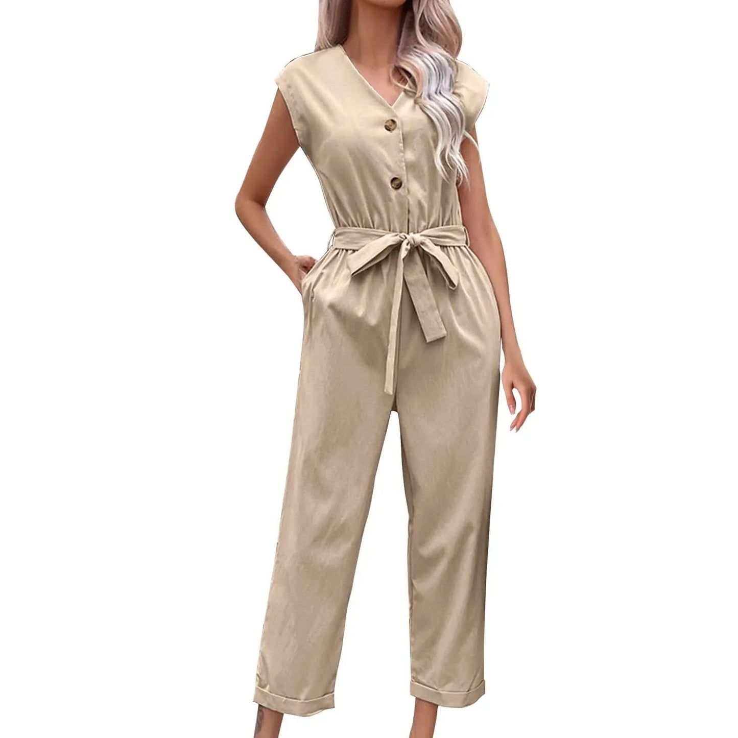 Trendy Short-Sleeved Jumpsuit with Cropped Trousers